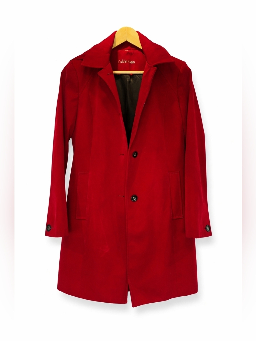 Red Calvin Klein Raincoat Size S/M Water-Resistant, Detachable Hood
